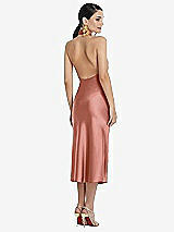 Rear View Thumbnail - Desert Rose Scarf Tie Stand Collar Midi Bias Dress with Front Slit