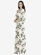 Front View Thumbnail - Palm Beach Print Off-the-Shoulder Puff Sleeve Maxi Dress with Front Slit