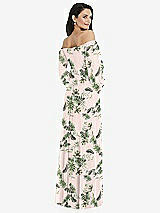 Rear View Thumbnail - Palm Beach Print Off-the-Shoulder Puff Sleeve Maxi Dress with Front Slit
