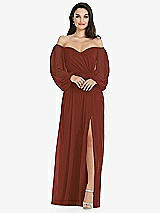 Side View Thumbnail - Auburn Moon Off-the-Shoulder Puff Sleeve Maxi Dress with Front Slit