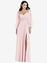 Alt View 1 Thumbnail - Ballet Pink Off-the-Shoulder Puff Sleeve Maxi Dress with Front Slit