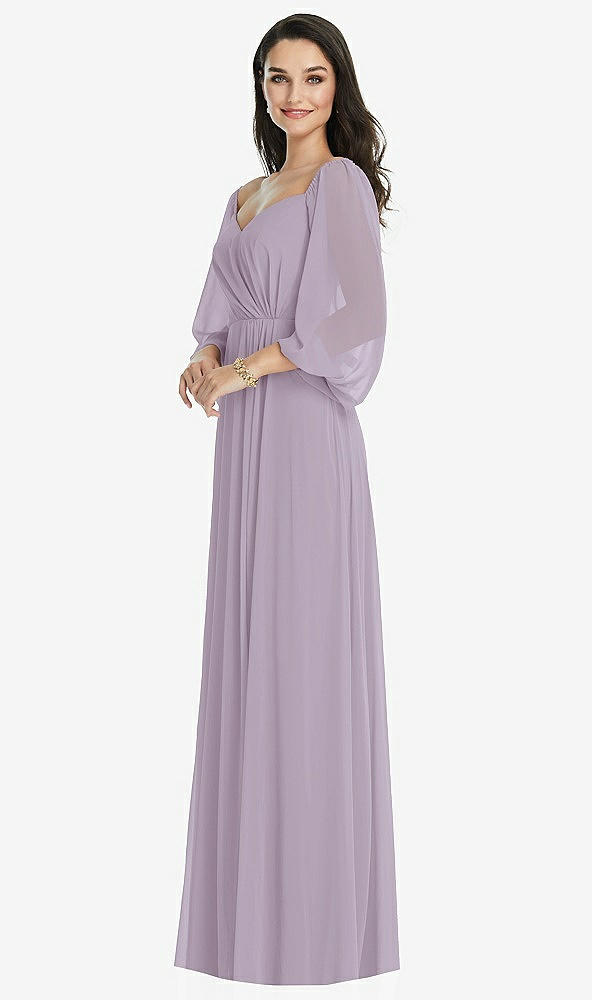 Front View - Lilac Haze Off-the-Shoulder Puff Sleeve Maxi Dress with Front Slit