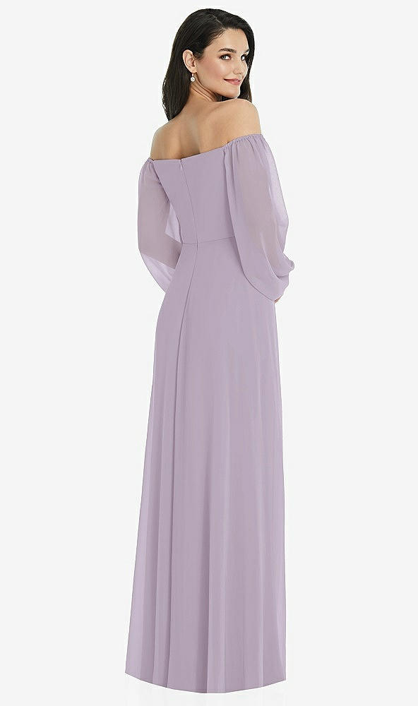 Back View - Lilac Haze Off-the-Shoulder Puff Sleeve Maxi Dress with Front Slit