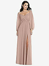 Alt View 1 Thumbnail - Neu Nude Off-the-Shoulder Puff Sleeve Maxi Dress with Front Slit