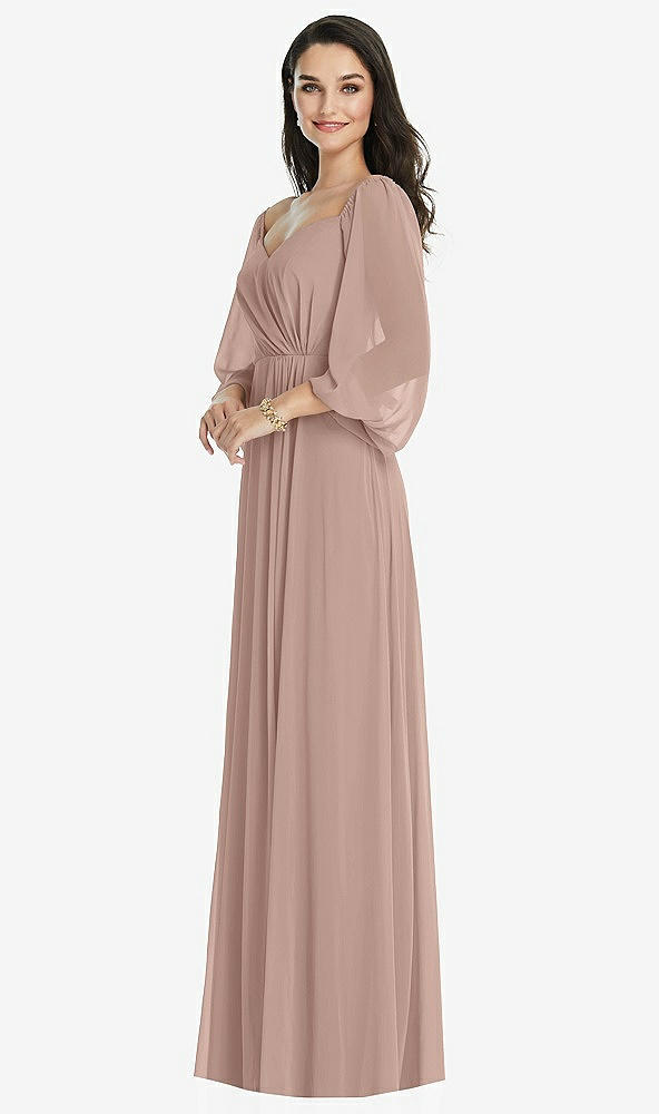 Front View - Neu Nude Off-the-Shoulder Puff Sleeve Maxi Dress with Front Slit