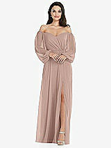 Side View Thumbnail - Neu Nude Off-the-Shoulder Puff Sleeve Maxi Dress with Front Slit