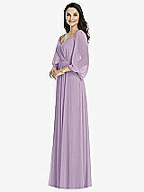 Front View Thumbnail - Pale Purple Off-the-Shoulder Puff Sleeve Maxi Dress with Front Slit