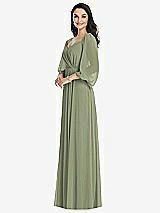 Front View Thumbnail - Sage Off-the-Shoulder Puff Sleeve Maxi Dress with Front Slit