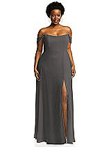 Alt View 1 Thumbnail - Caviar Gray Off-the-Shoulder Basque Neck Maxi Dress with Flounce Sleeves