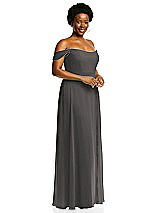 Alt View 2 Thumbnail - Caviar Gray Off-the-Shoulder Basque Neck Maxi Dress with Flounce Sleeves