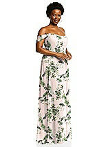 Alt View 2 Thumbnail - Palm Beach Print Off-the-Shoulder Basque Neck Maxi Dress with Flounce Sleeves