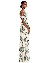 Side View Thumbnail - Palm Beach Print Off-the-Shoulder Basque Neck Maxi Dress with Flounce Sleeves