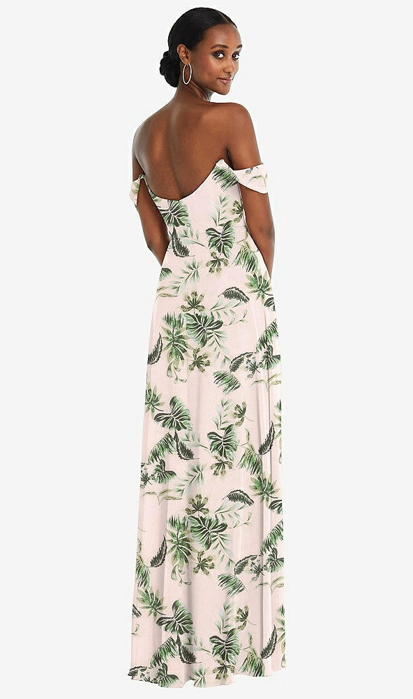 Back View - Palm Beach Print Off-the-Shoulder Basque Neck Maxi Dress with Flounce Sleeves