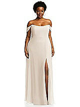 Alt View 1 Thumbnail - Oat Off-the-Shoulder Basque Neck Maxi Dress with Flounce Sleeves