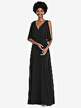 Alt View 1 Thumbnail - Black V-Neck Split Sleeve Blouson Bodice Maxi Dress
