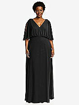Front View Thumbnail - Black V-Neck Split Sleeve Blouson Bodice Maxi Dress