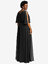 Rear View Thumbnail - Black V-Neck Split Sleeve Blouson Bodice Maxi Dress