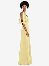 Alt View 2 Thumbnail - Pale Yellow V-Neck Split Sleeve Blouson Bodice Maxi Dress