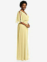 Side View Thumbnail - Pale Yellow V-Neck Split Sleeve Blouson Bodice Maxi Dress