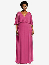 Front View Thumbnail - Tea Rose V-Neck Split Sleeve Blouson Bodice Maxi Dress