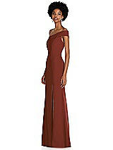 Side View Thumbnail - Auburn Moon Asymmetrical Off-the-Shoulder Cuff Trumpet Gown With Front Slit
