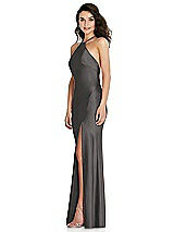 Side View Thumbnail - Caviar Gray Halter Convertible Strap Bias Slip Dress With Front Slit