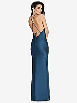 Rear View Thumbnail - Dusk Blue Halter Convertible Strap Bias Slip Dress With Front Slit