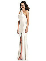 Side View Thumbnail - Ivory Halter Convertible Strap Bias Slip Dress With Front Slit