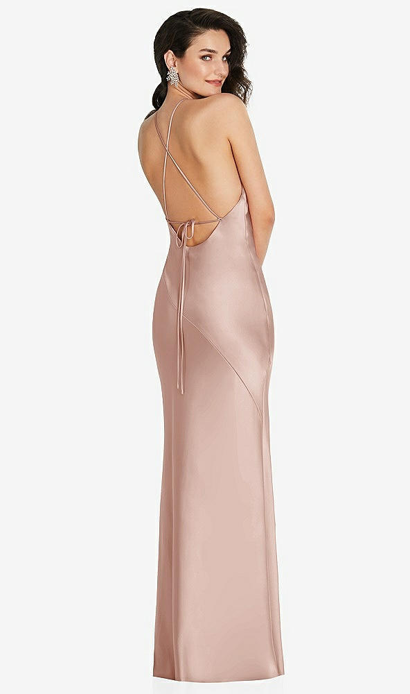 Back View - Toasted Sugar Halter Convertible Strap Bias Slip Dress With Front Slit