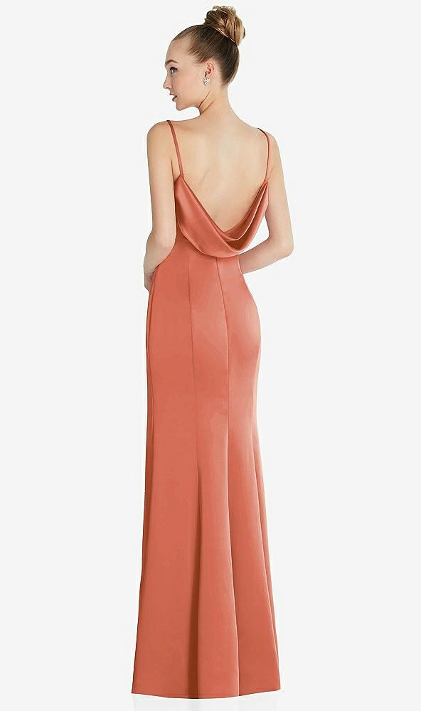Front View - Terracotta Copper Draped Cowl-Back Princess Line Dress with Front Slit