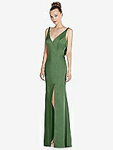 Alt View 1 Thumbnail - Vineyard Green Draped Cowl-Back Princess Line Dress with Front Slit