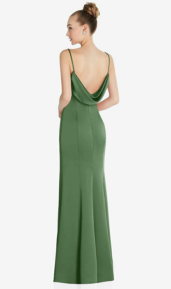 Front View - Vineyard Green Draped Cowl-Back Princess Line Dress with Front Slit