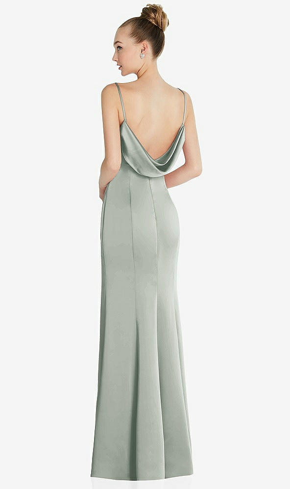 Front View - Willow Green Draped Cowl-Back Princess Line Dress with Front Slit