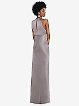 Rear View Thumbnail - Cashmere Gray Jewel Neck Sleeveless Maxi Dress with Bias Skirt