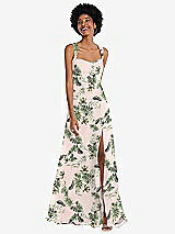 Front View Thumbnail - Palm Beach Print Contoured Wide Strap Sweetheart Maxi Dress