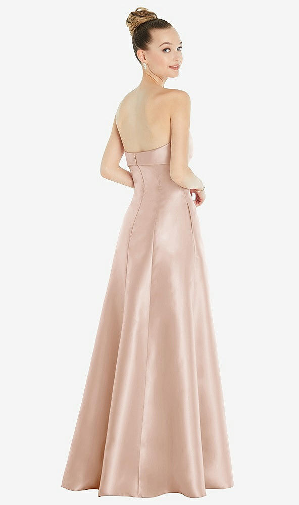 Back View - Cameo Bow Cuff Strapless Satin Ball Gown with Pockets