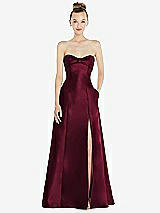 Front View Thumbnail - Cabernet Bow Cuff Strapless Satin Ball Gown with Pockets