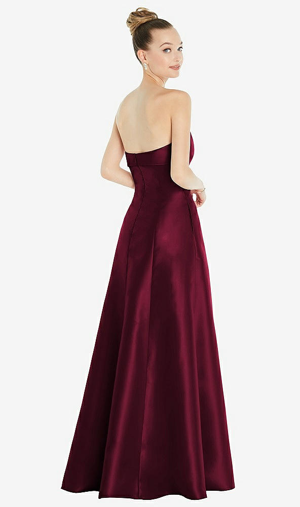 Back View - Cabernet Bow Cuff Strapless Satin Ball Gown with Pockets
