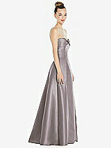 Side View Thumbnail - Cashmere Gray Bow Cuff Strapless Satin Ball Gown with Pockets