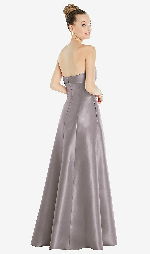 Back View - Cashmere Gray Bow Cuff Strapless Satin Ball Gown with Pockets