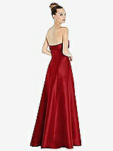 Rear View Thumbnail - Garnet Bow Cuff Strapless Satin Ball Gown with Pockets
