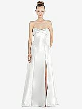 Front View Thumbnail - White Bow Cuff Strapless Satin Ball Gown with Pockets