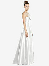 Side View Thumbnail - White Bow Cuff Strapless Satin Ball Gown with Pockets