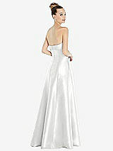 Rear View Thumbnail - White Bow Cuff Strapless Satin Ball Gown with Pockets