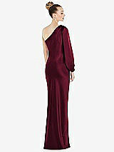Rear View Thumbnail - Cabernet One-Shoulder Puff Sleeve Maxi Bias Dress with Side Slit