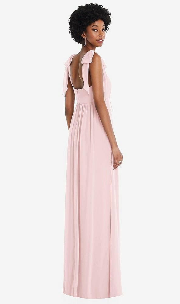 Back View - Ballet Pink Convertible Tie-Shoulder Empire Waist Maxi Dress
