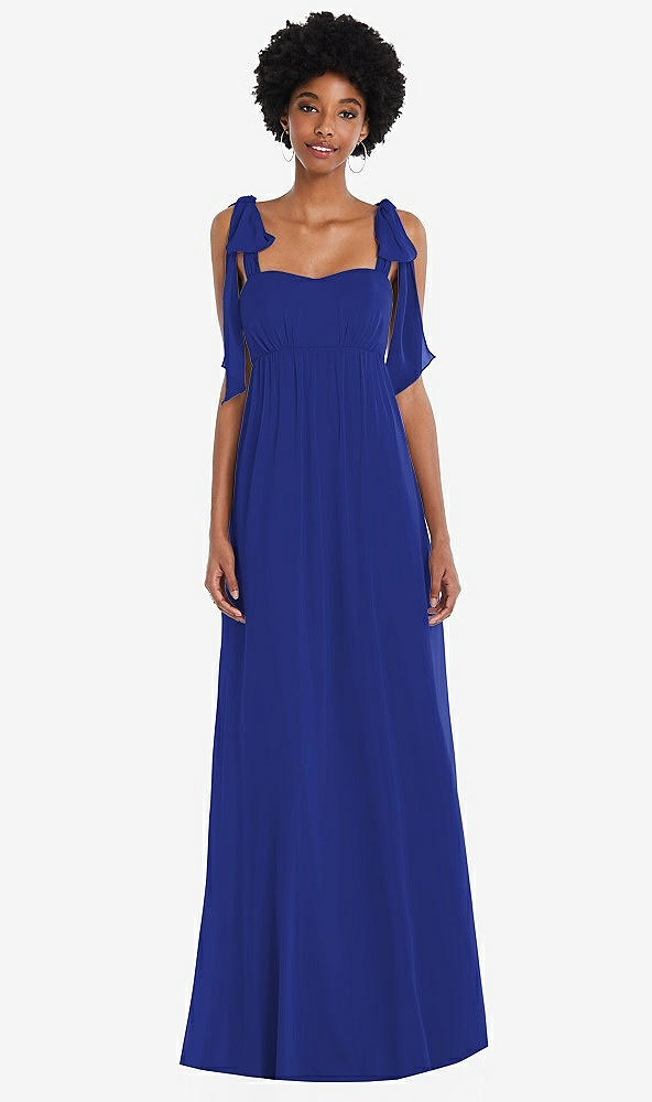 Front View - Cobalt Blue Convertible Tie-Shoulder Empire Waist Maxi Dress