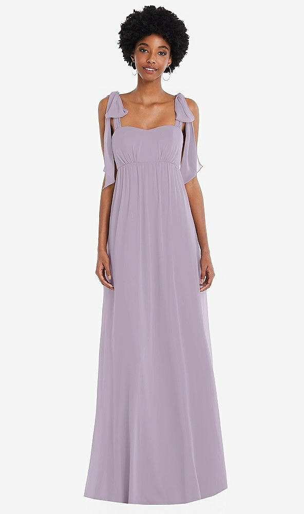 Front View - Lilac Haze Convertible Tie-Shoulder Empire Waist Maxi Dress