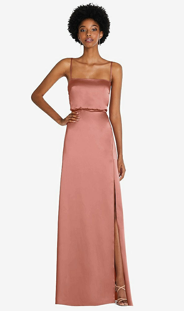 Front View - Desert Rose Low Tie-Back Maxi Dress with Adjustable Skinny Straps