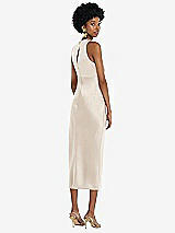 Rear View Thumbnail - Oat Jewel Neck Sleeveless Midi Dress with Bias Skirt